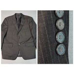 Tasso Elba Mens Black Striped Sport Coat Suit Jacket Blazer Size S42 - 90% Wool